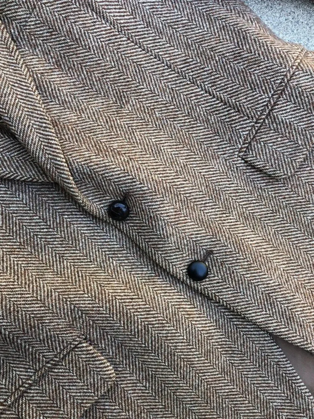 Vintage STAFFORD Herringbone Wool Blazer Jacket Men's 44R Brown Button Coat